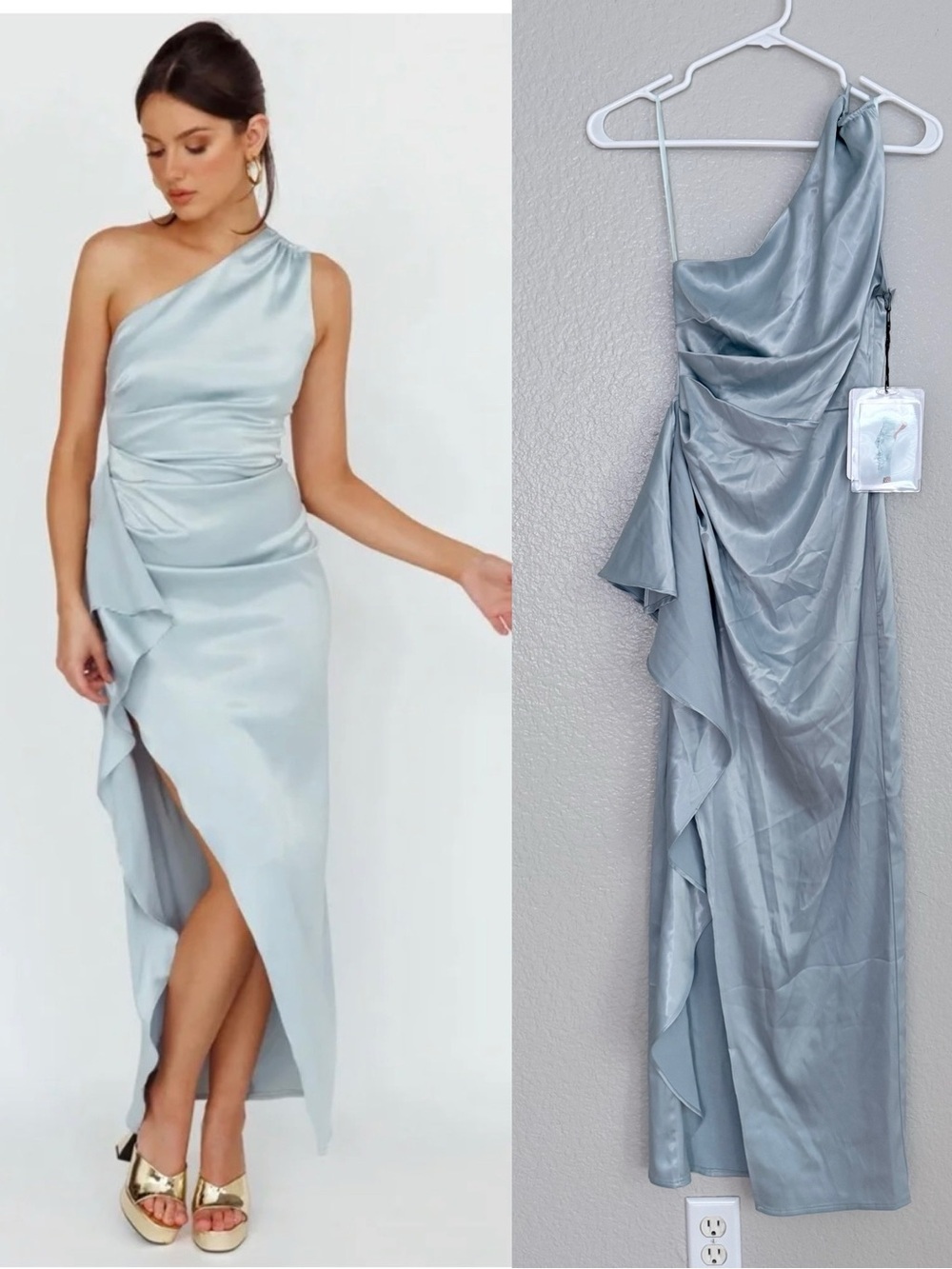 Selfie Leslie Kamillia One-Shoulder Split Midi Dress Pistachio